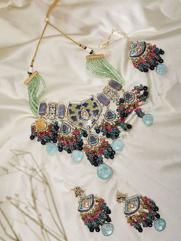 Kundan Meenakari Bridal Jewelry Set with Multicolor Beads