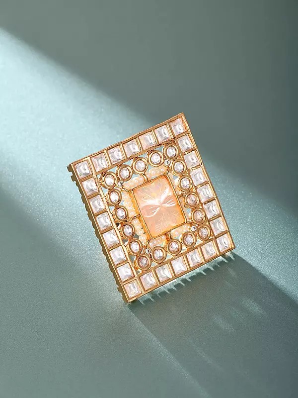 Adjustable Ring with Geometric Kundan Stone Design