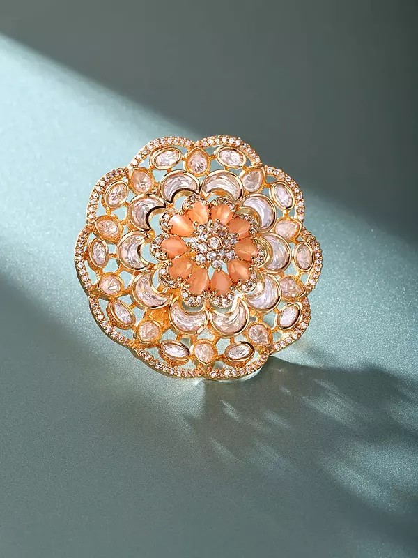 Adjustable Floral Kundan Stone Cocktail Ring