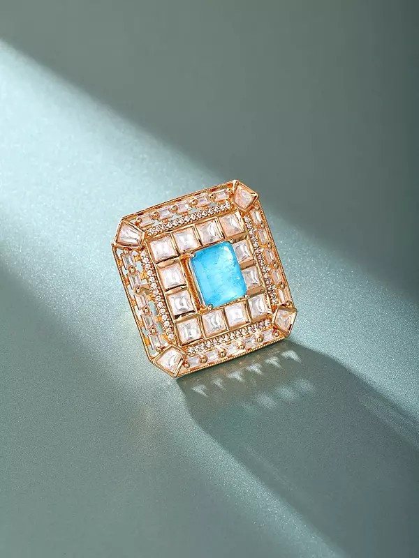 Adjustable Kundan Stone Square Ring