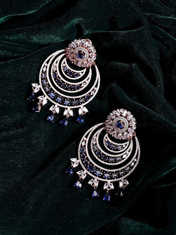 Statement Chandelier Earrings with Zircon and Sapphire Drops