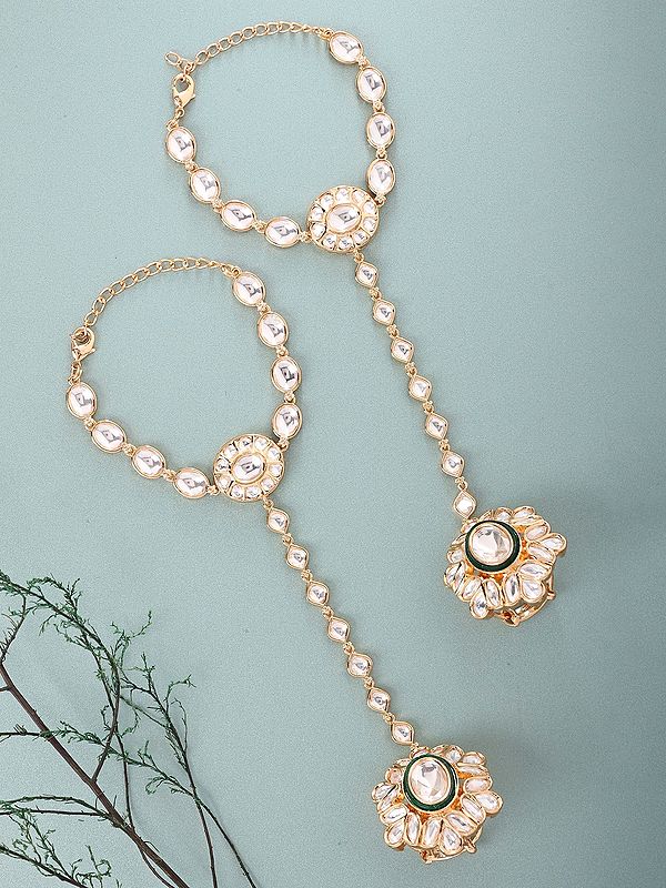 Kundan Stone Studded Floral Hath Phool Hand Chain