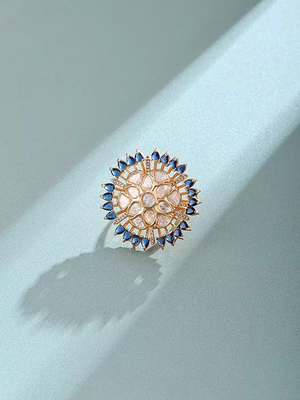 Stone Studded Kundan Sunburst Floral Statement Adjustable Ring
