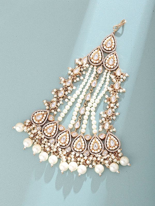 Multi-Strand Pearl Drop Kundan Stone Studded Bridal Passa (Side Tikka)