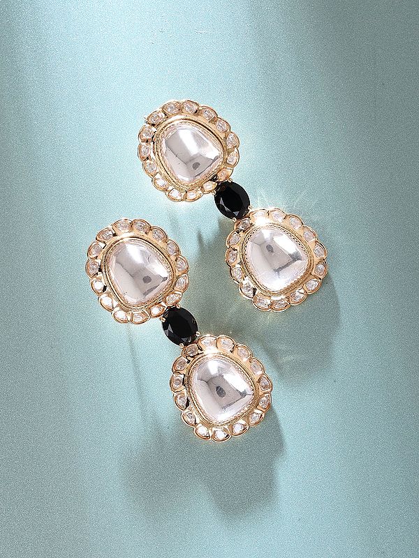 Kundan Stone Studded Dual Drop Earrings