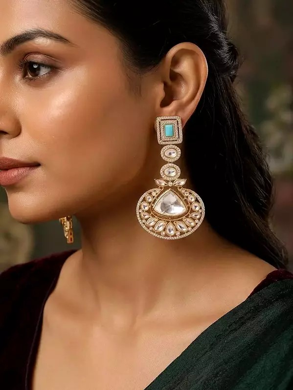 Kundan Stone Studded Geometric Design Earrings