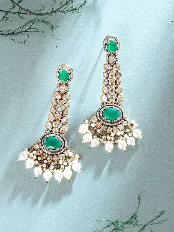 Kundan Bridal Drop Earrings with Pearl Detailing