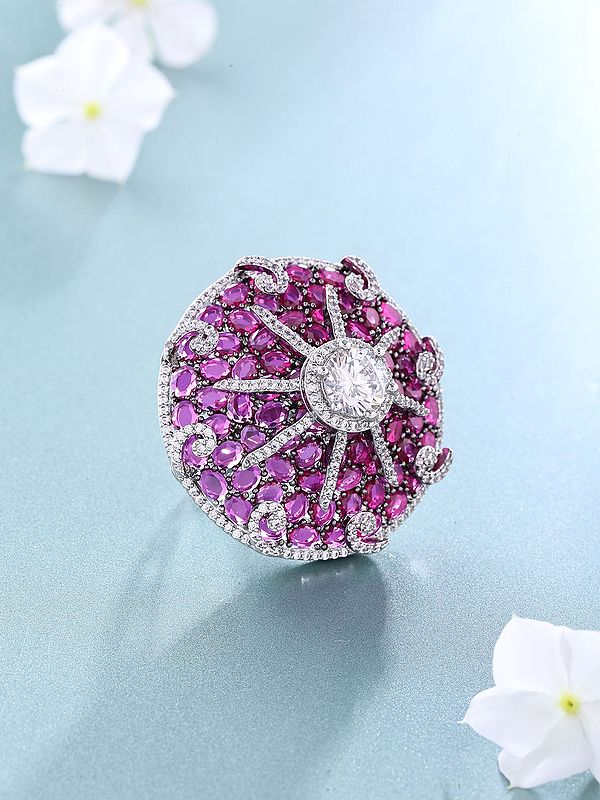 Designer American-Diamond Stone Studded Adjustable Cocktail Ring