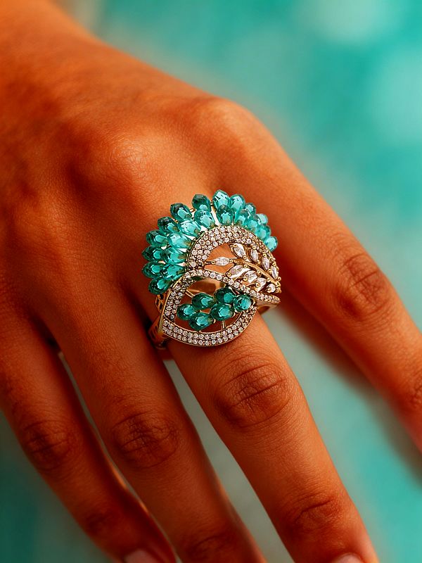 Bloom Arc Stone Studded American Diamond Adjustable Ring