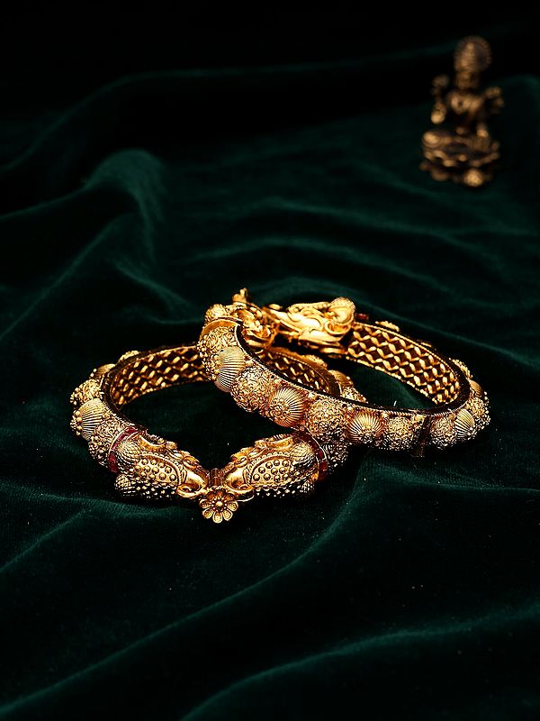Royal Elephant Design Kada Bangles - Openable Pair