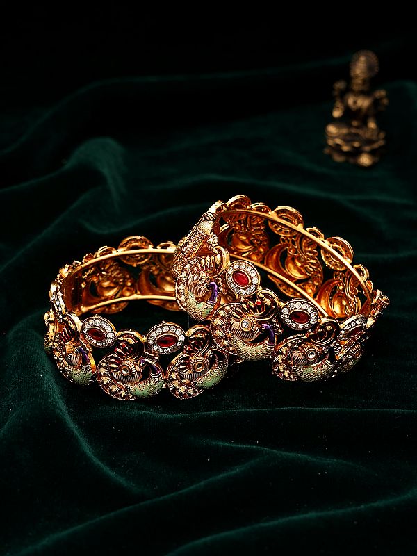 Openable Kada Bangles with Peacock Motif (Pair)