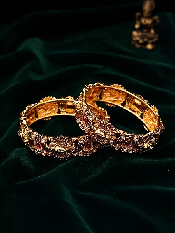 Ornate Kada Bangles featuring Lord Shiva Carvings - Pair