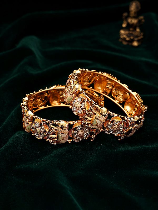 Kundan Stone Studded Meenakari Style Openable Bangle Pair