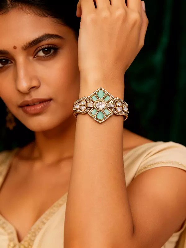 Openable Cuff Bracelet with Geometric Stone Design