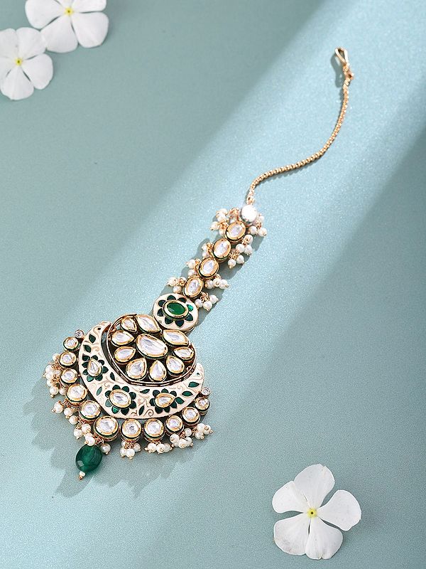 Meenakari Polki Maang Tikka with Pearl Cluster Drops