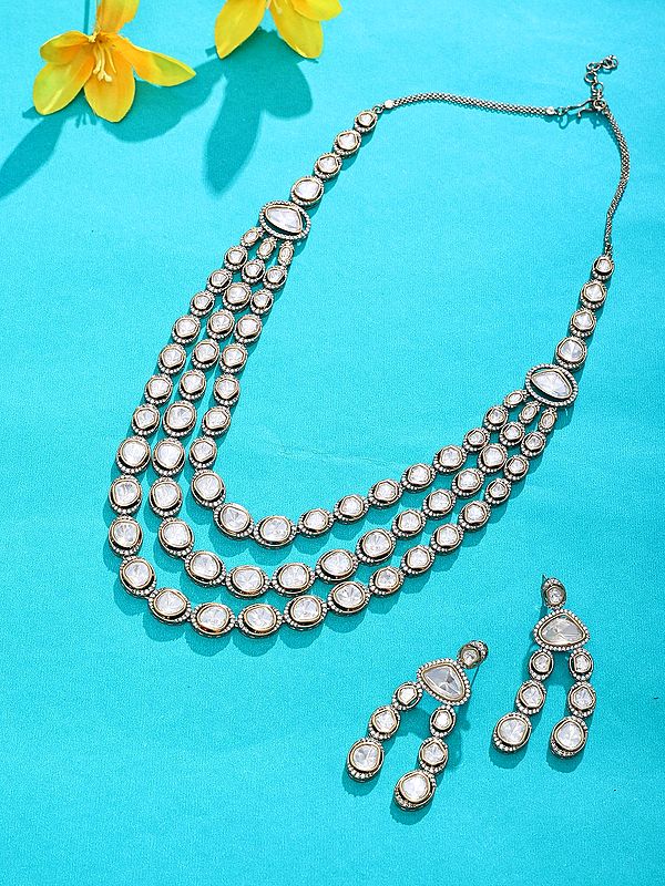 Multi-Strand Polki Stone Necklace and Earring Set