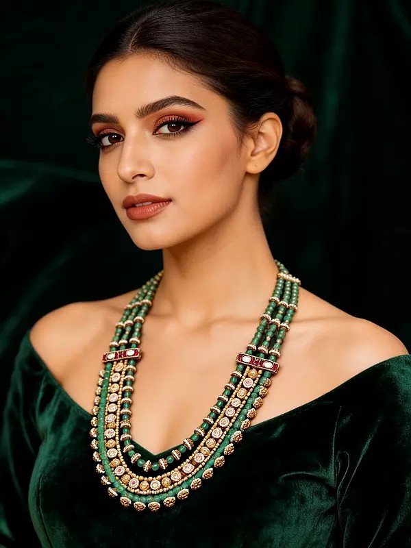 Rajwadi Style Raani Haar: Multi-Strand Green Beaded Necklace