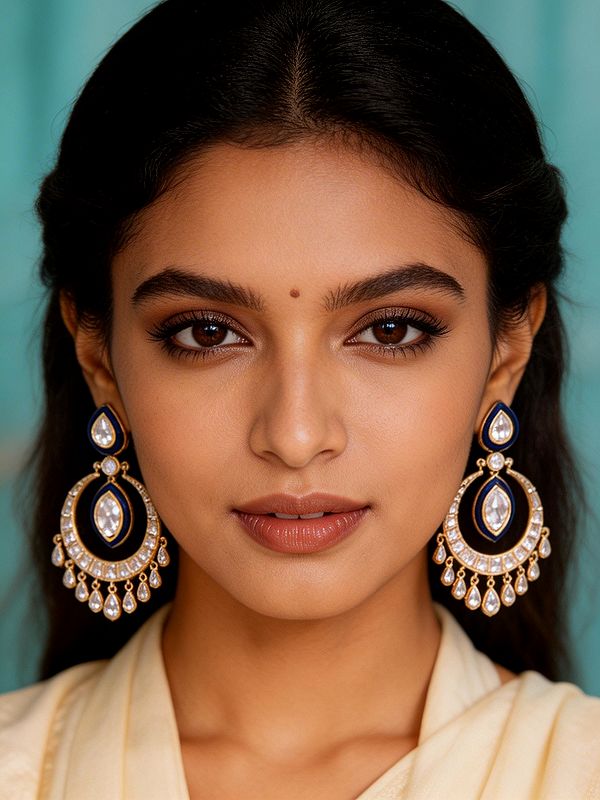 Polki Studded Chandbali Earrings with Meenakari Detailing