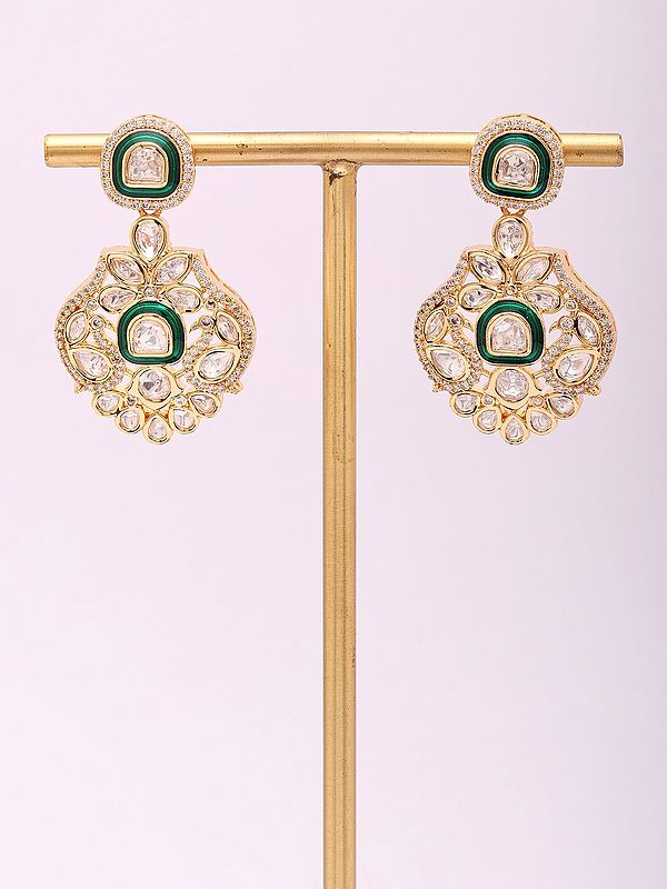 Polki Stone Studded Floral Design Drop Earrings