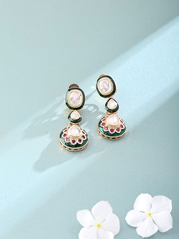Polki Studded Kundan Style Drop Earrings