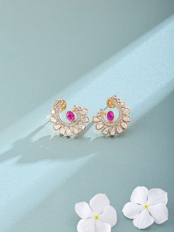 Swirl Design Stone Studded Polki Stud Earrings