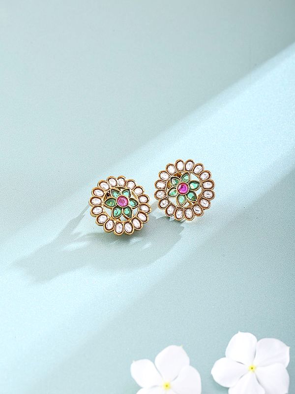 Floral Design Polki Stud Earrings