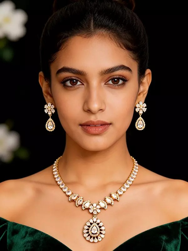 Sterling Silver Zircon Stone Necklace Set