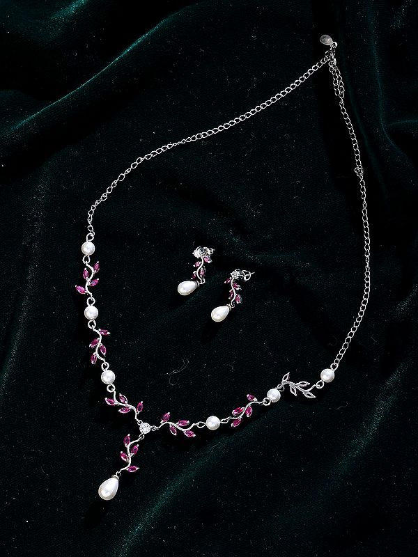 Vine Motif Sterling Silver Jewelry Set with Pearls and Gemstones