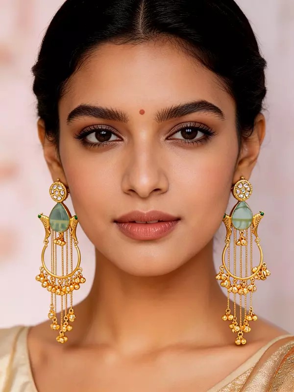 Kashmiri Style Bird Earrings with Ghungroo Tassels