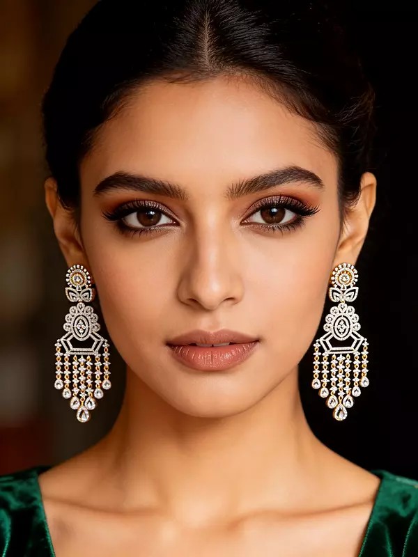 Floral Crystal Drop Earrings with Stone Studs