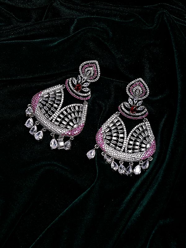 Pink and White Zircon Stone Chandelier Earrings