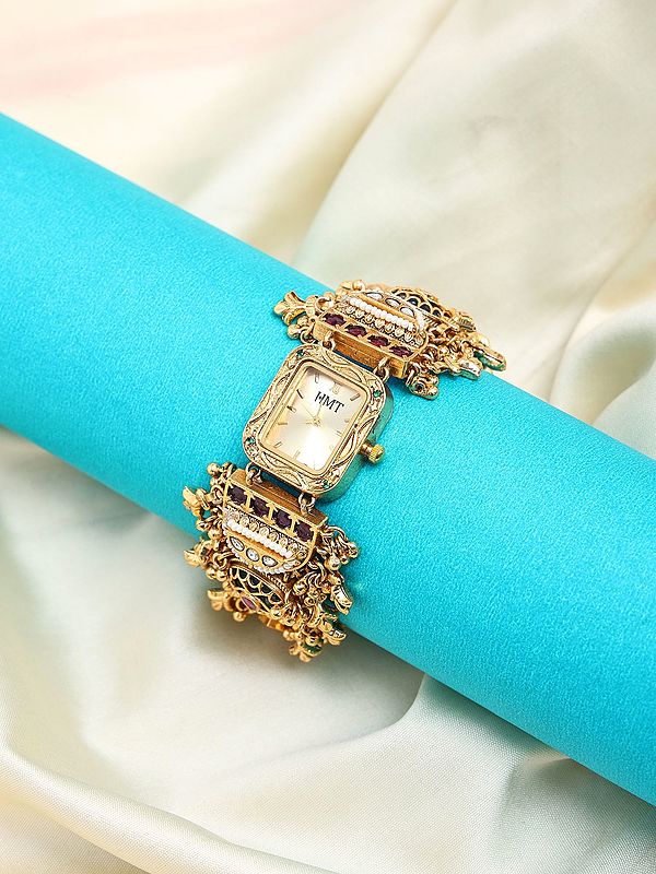 Kundan Meenakari Watch with Ghungroo Drops