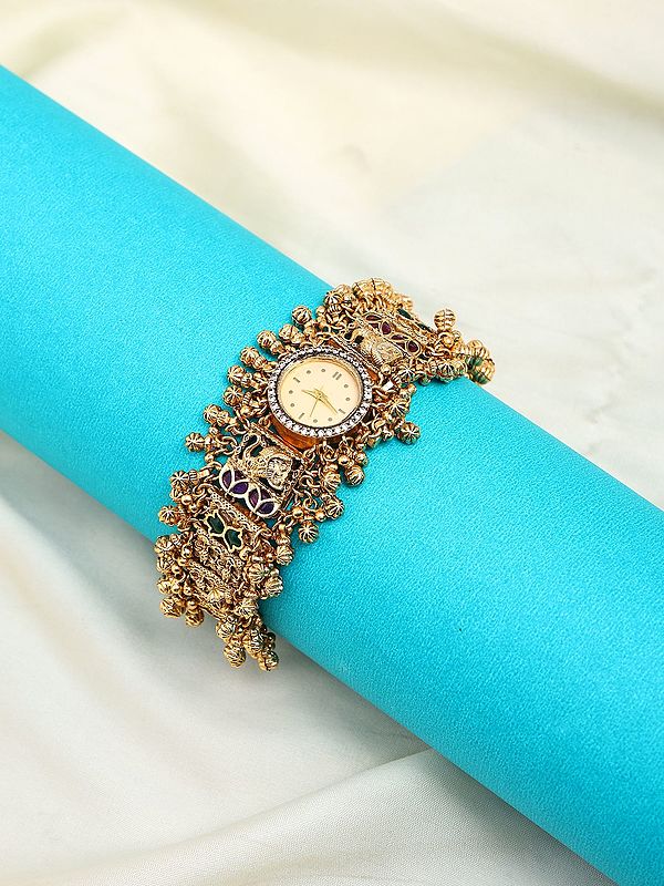 Kundan Studded Kashmiri Watch with Ghungroo Drops