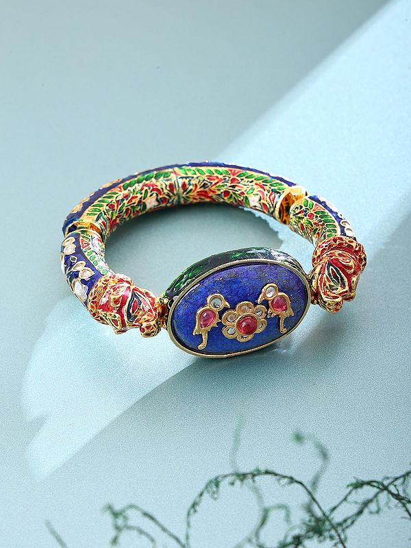 Meenakari Style Openable Lacquer Bangle with Lapis Lazuli and Ruby