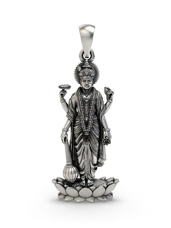 Sterling Silver Pendant of Standing Lord Vishnu