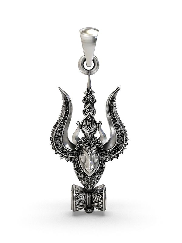Sterling Silver Pendant with Trishul, Nandi, and Damru Symbols
