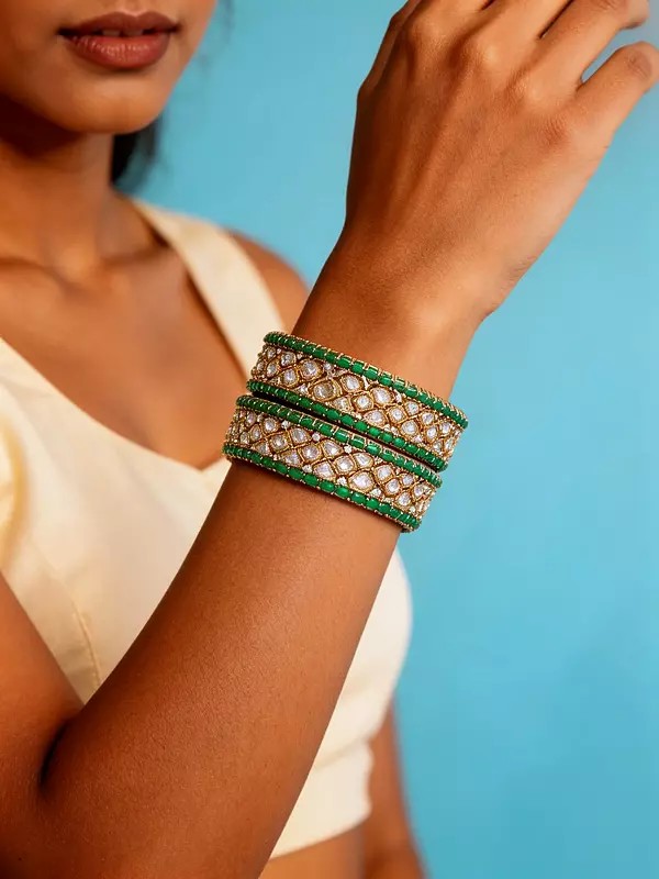 Openable Bangles: Polki Stones and Emeralds in Rajwadi Style