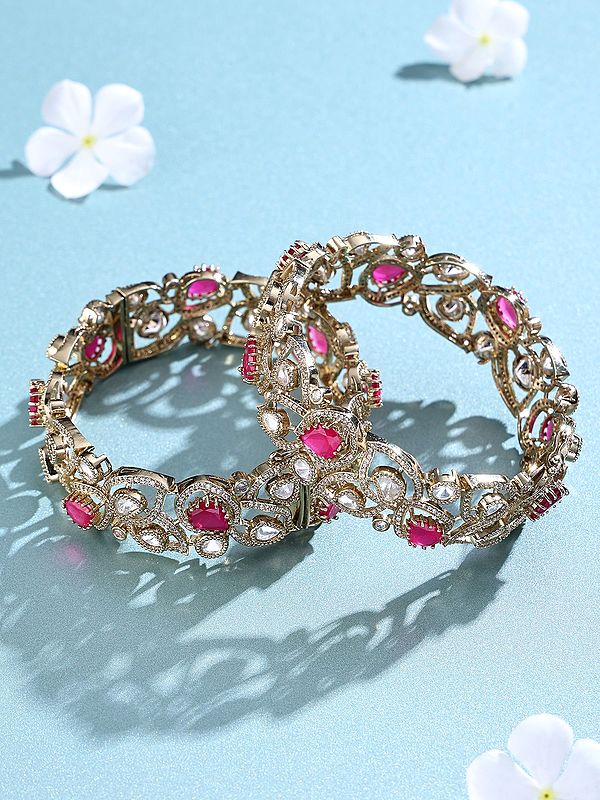 Designer Stone Studded Openable Bangle Set with Kundan Accents