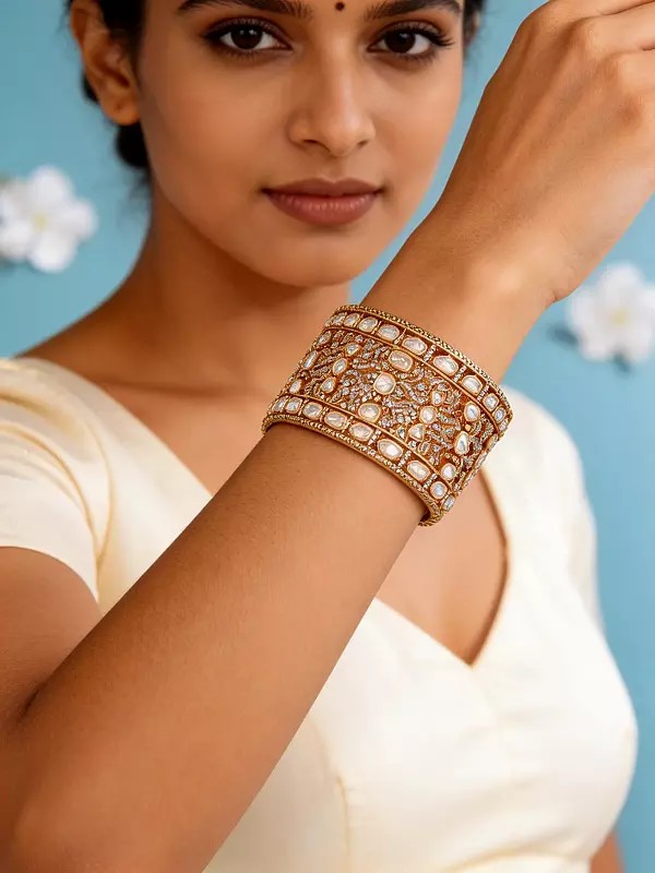 Elegant Gold Plated Bridal Kada Bangle with Stone Embellishments