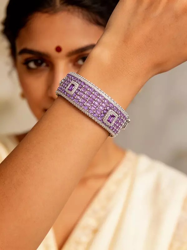 Designer Brass Bangle with Cubic Zirconia Stones