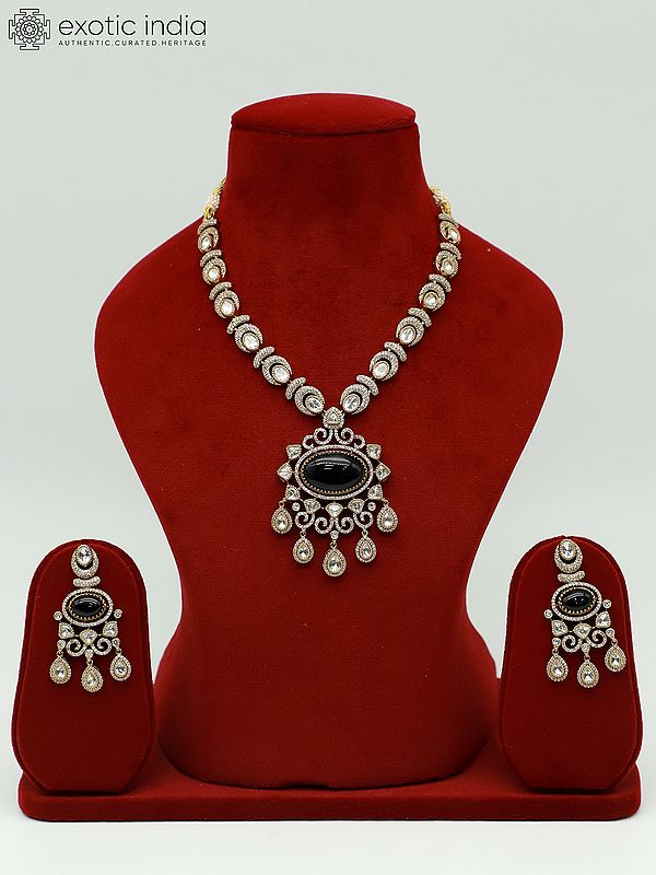 Exquisite Moissanite Kundan Stone Studded Necklace Set With Earrings