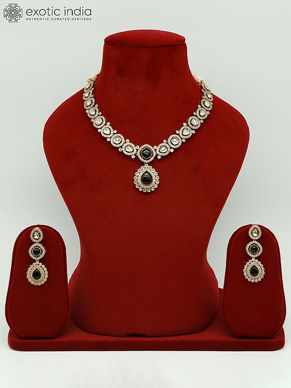 Stunning Stone Studded Mother Of Pearl Necklace With Matching Earrings