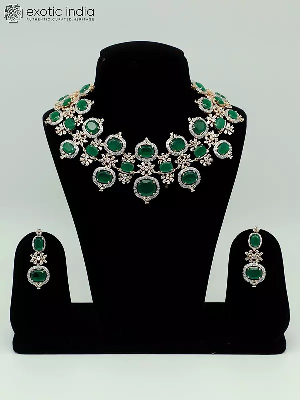 Elegant American Diamond Stone Studded Necklace With Matching Earrings