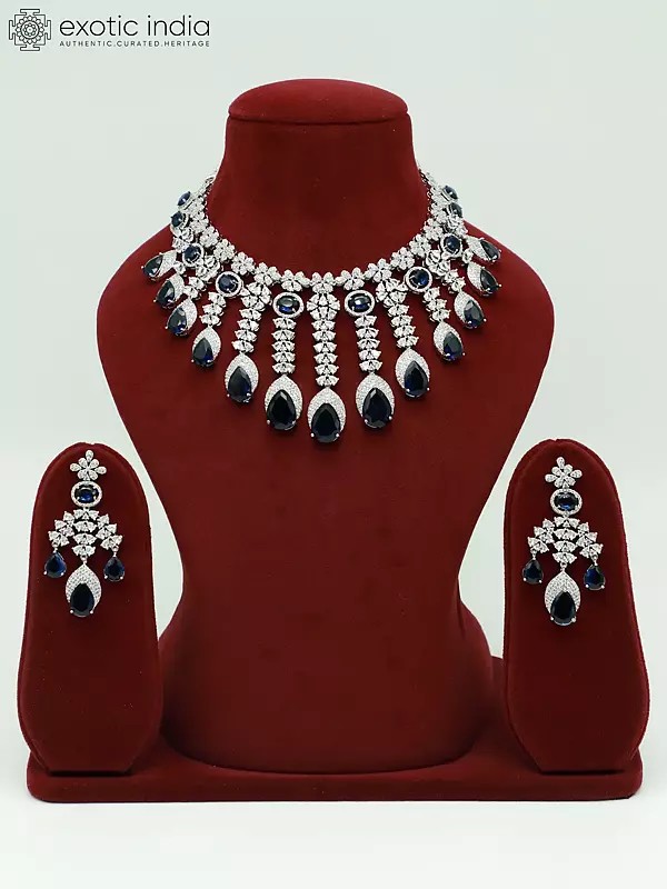Stone Studded American Diamond Attractive Necklace With Matching Earrings