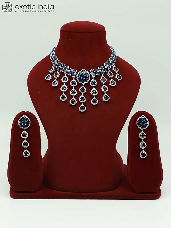 American Diamond Elegant Stone Studded Necklace With Matching Earrings