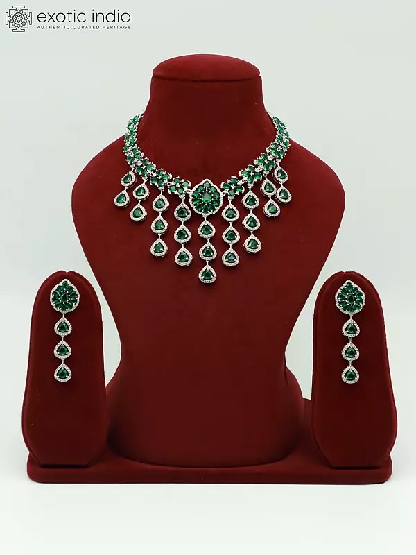 American Diamond Elegant Stone Studded Necklace With Matching Earrings