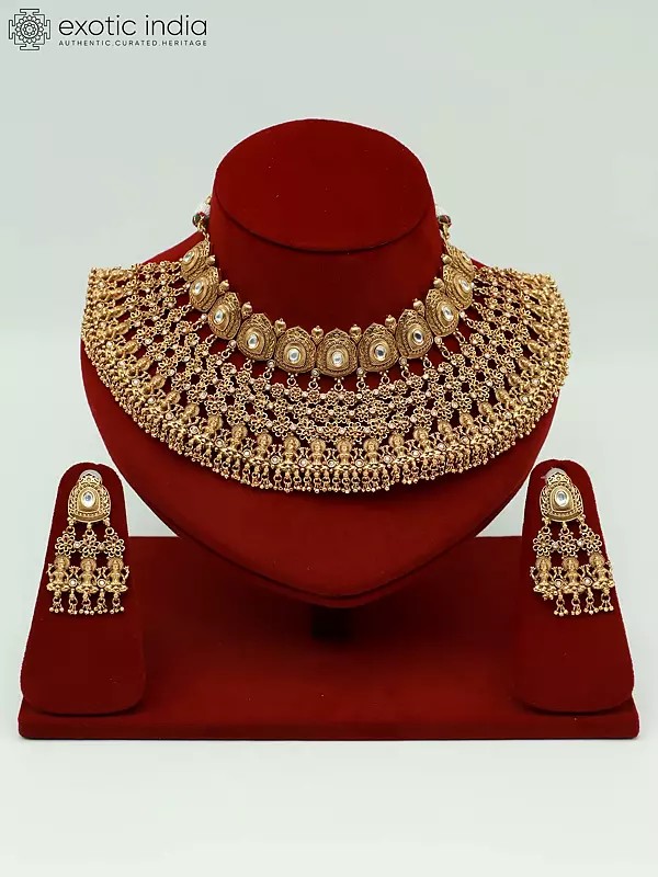 Temple Goddess Traditional Stone Studded Choker Necklace With Matching Earrings