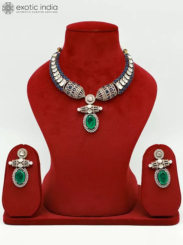 Choker Stone Studded Moissanite Kundan With Matt Polish Necklace With Earrings