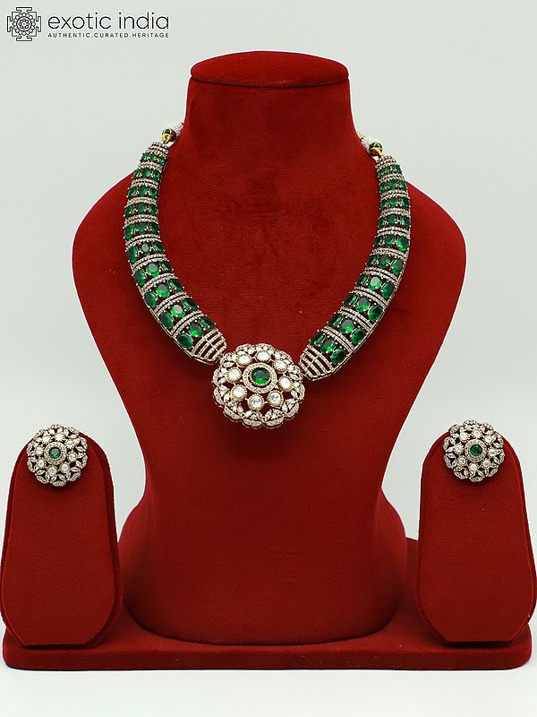 Stunning Moissanite Kundan With Matt Polish Studded Necklace With Earrings