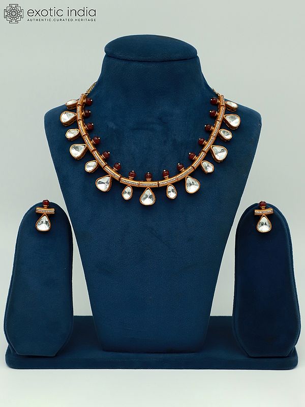 Hasli Style Moissanite Kundan With Matt Polish Necklace With Matching Earrings